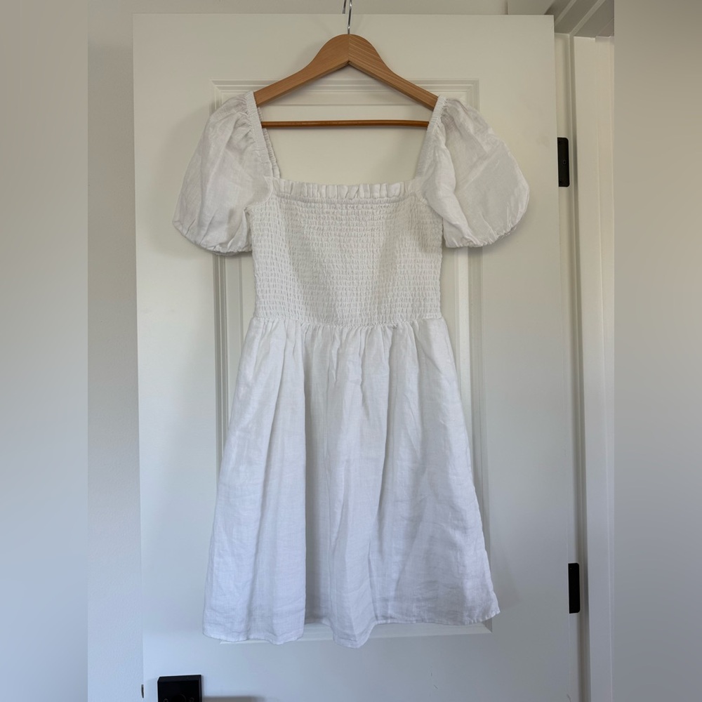 J Crew White Puff Sleeve Linen Mini Dress XS